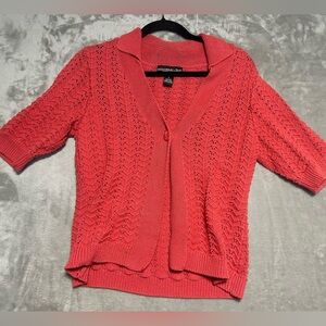 Monterey Bay Short Sleeve Open Knit Cardigan Women’s Small Pink Coquette Preppy